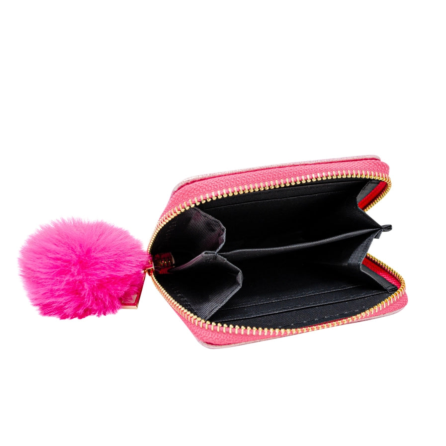 Shiny Dotted Heart Wallet - Hot Pink