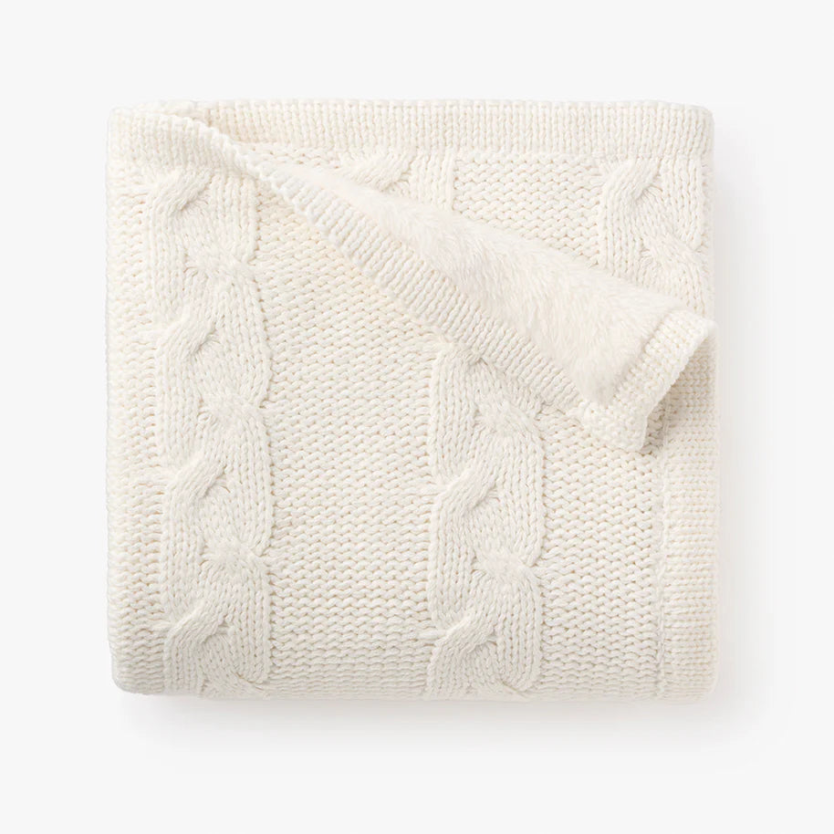 White Cotton/Acrylic Cable Fur Back Baby Blanket