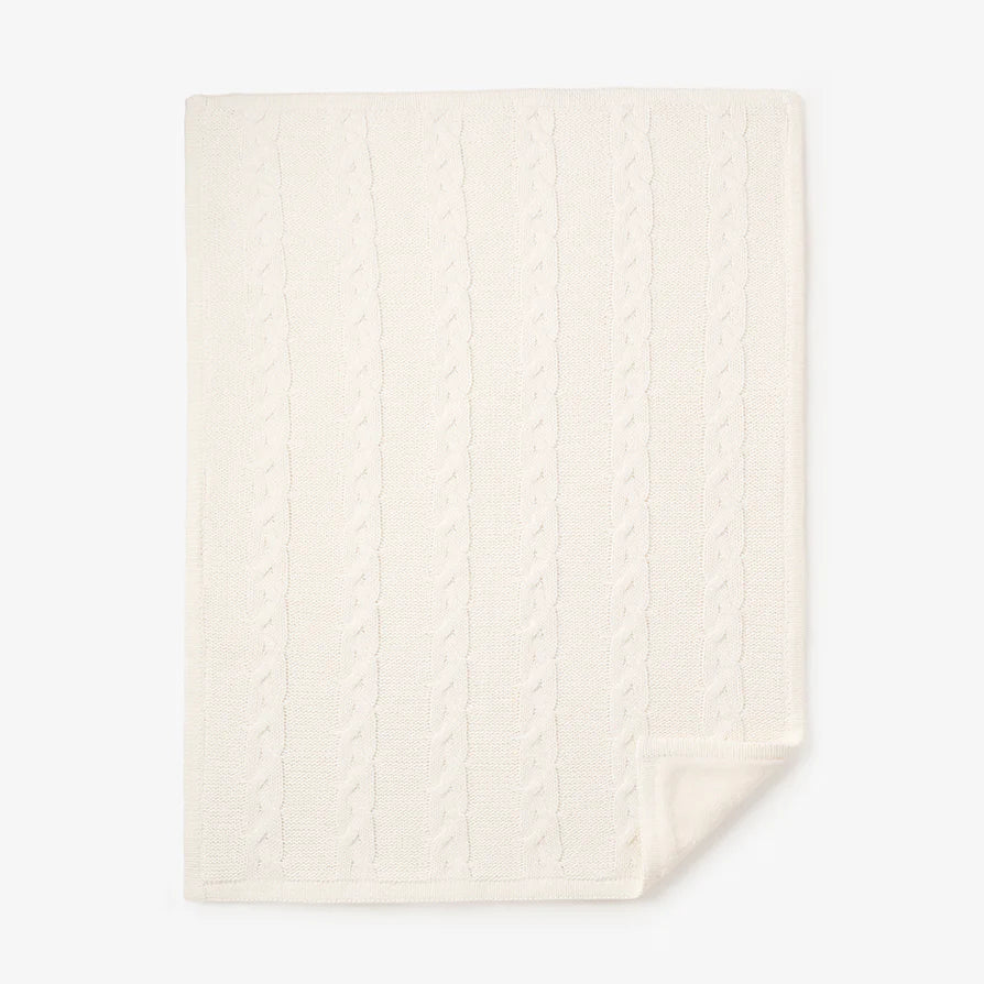 White Cotton/Acrylic Cable Fur Back Baby Blanket