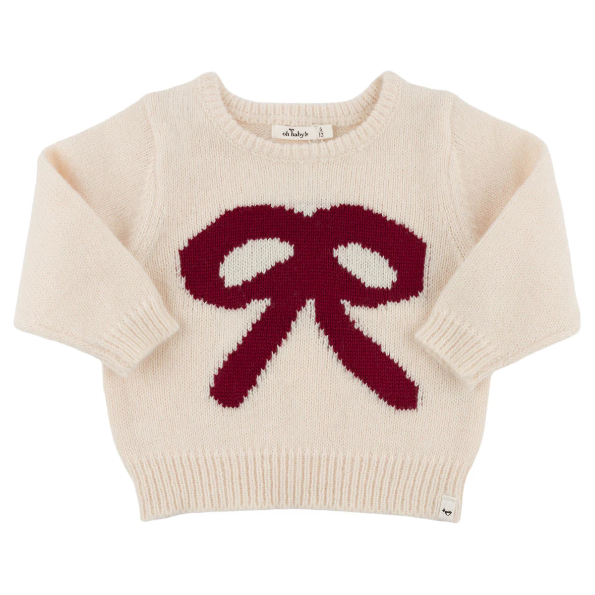 Berry Red Bow Crew Neck Sweater - Cream