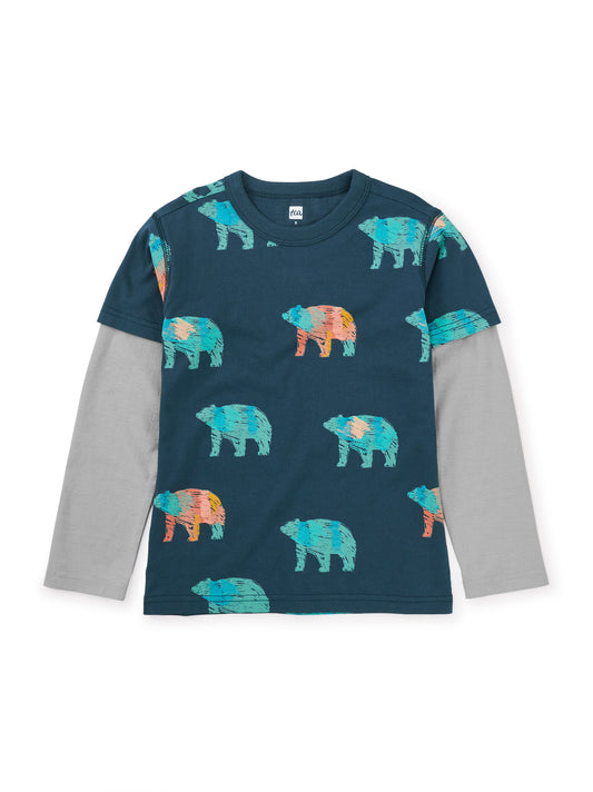 Printed Layered Sleeve Tee - Degas Bear