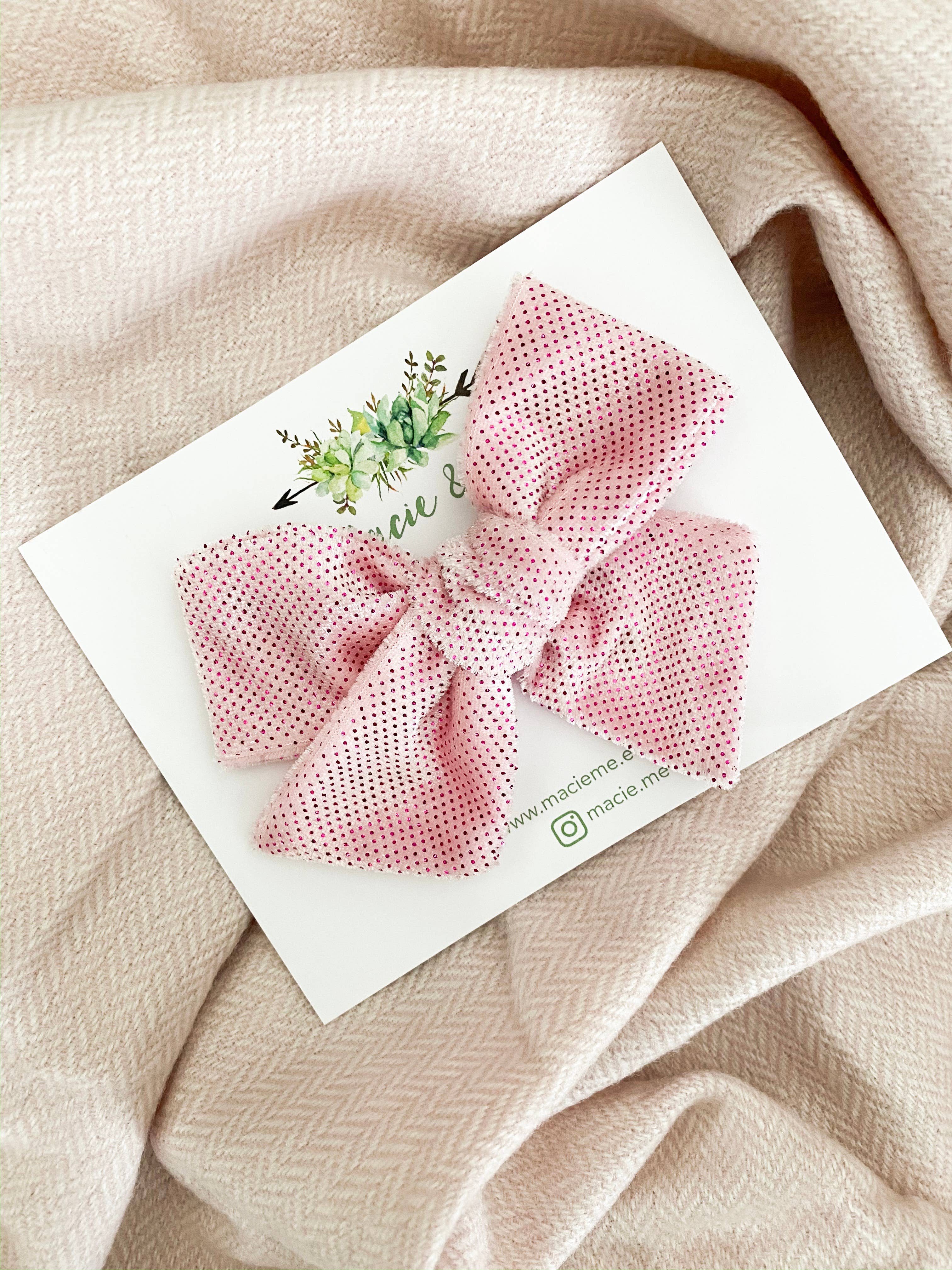 Pink on Pink Polka Dot Large Schoolgirl Bow: Clip-Little Sprout