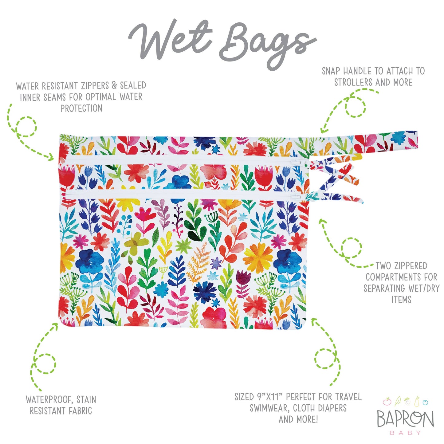 Rainbow Watercolor Floral Waterproof Wet Bag