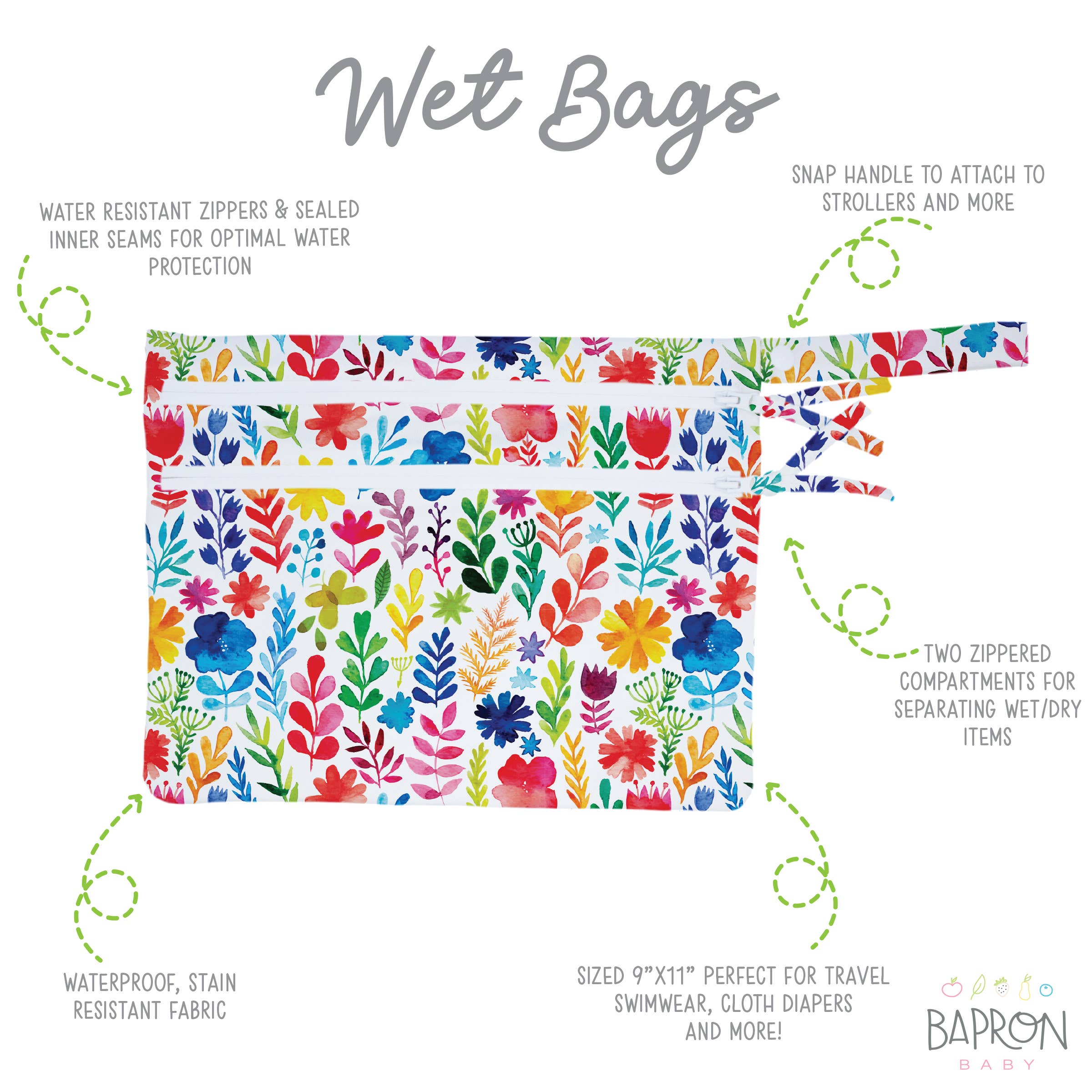 Rainbow Watercolor Floral Waterproof Wet Bag-Little Sprout
