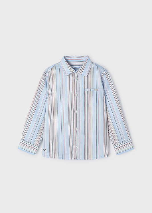 Long Sleeve Stripes Oxford Shirt - Sky Blue