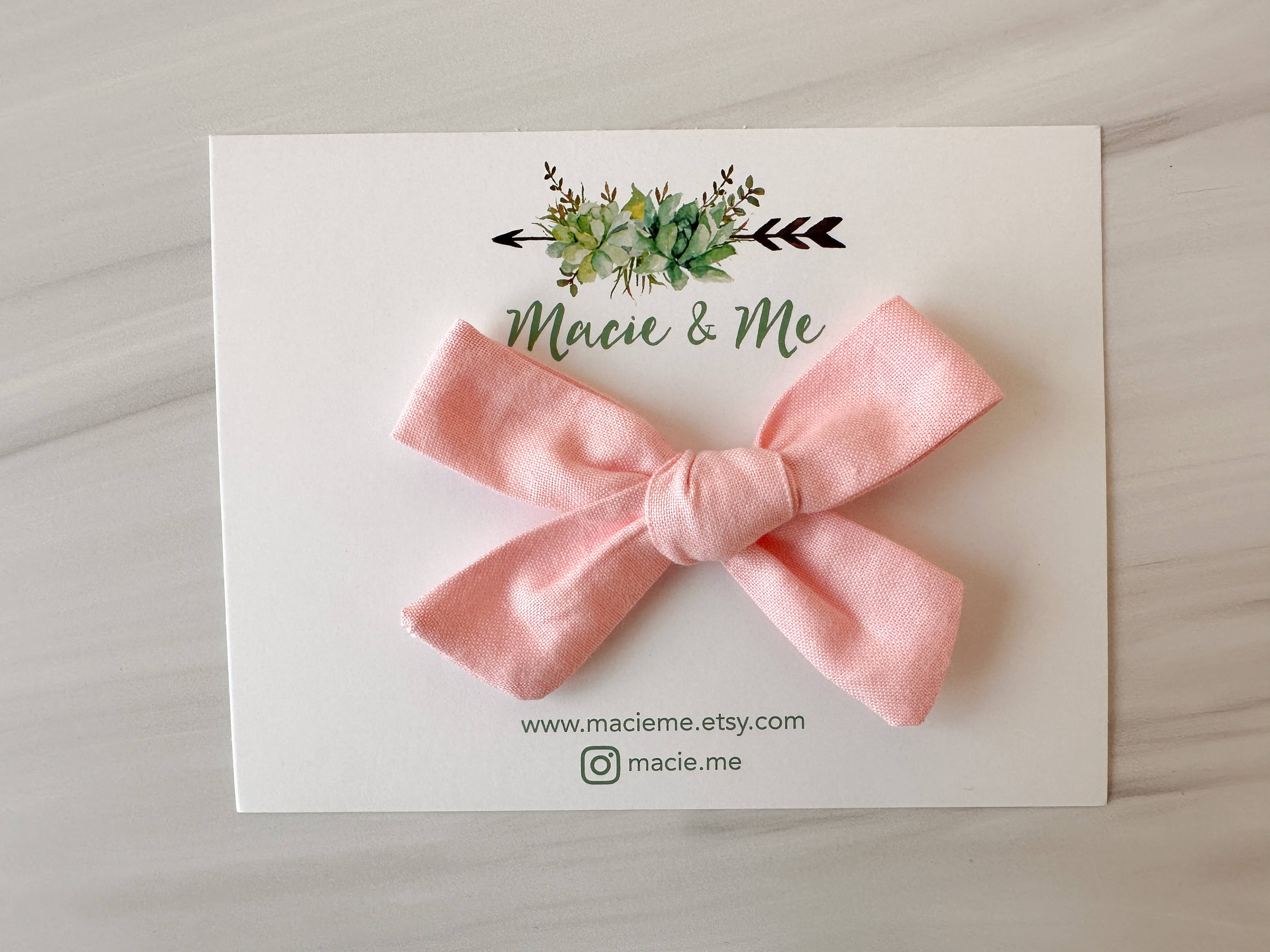 Baby Pink Hand Tied Pigtail Bows: 1 Bow on Headband