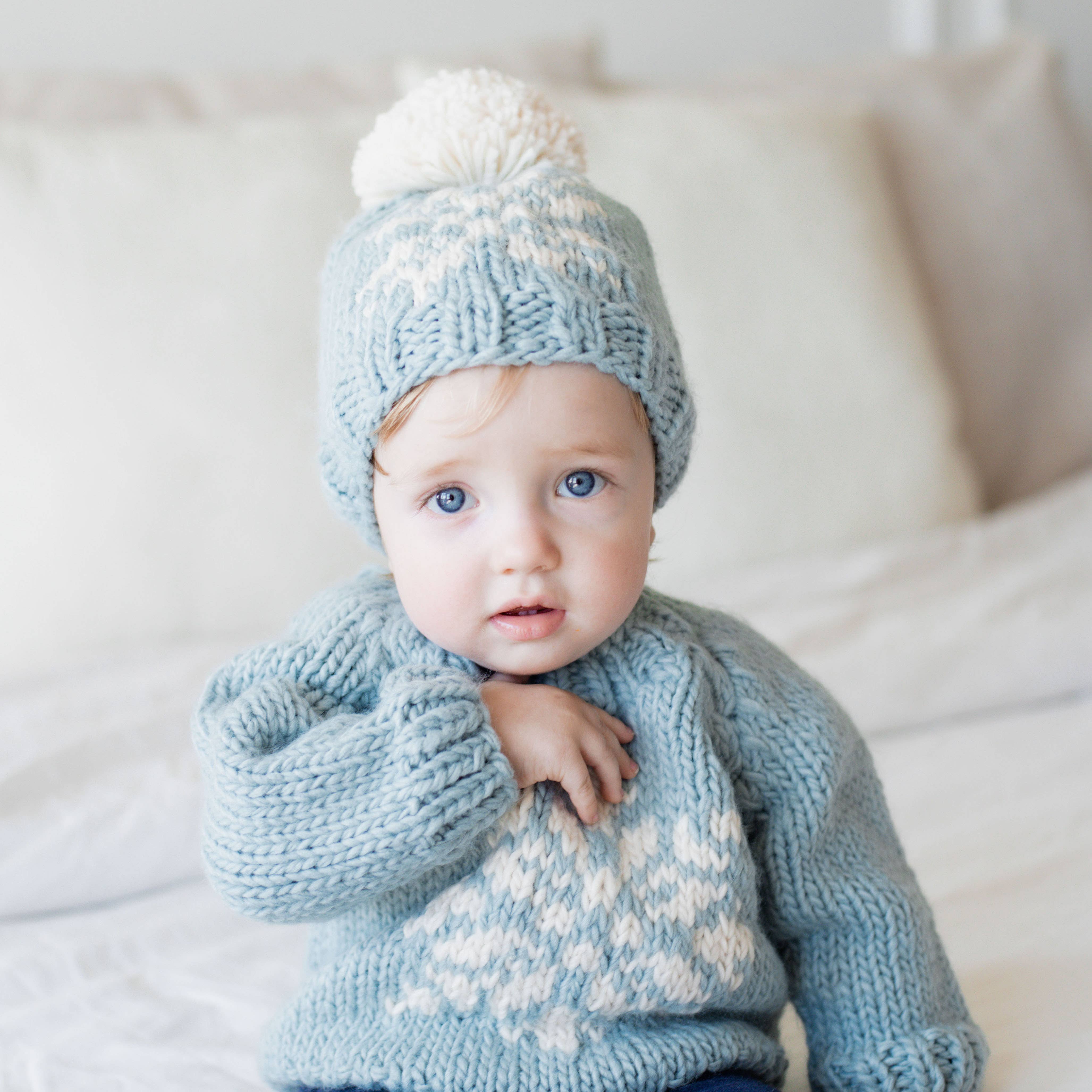 Snowflake Surf Blue Crew Neck Sweater for Baby & Toddler: 12-18 months