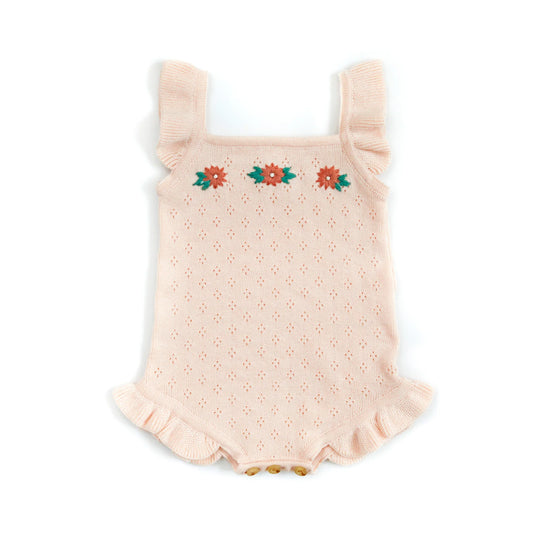 Embroidered Romper - Baby Pink