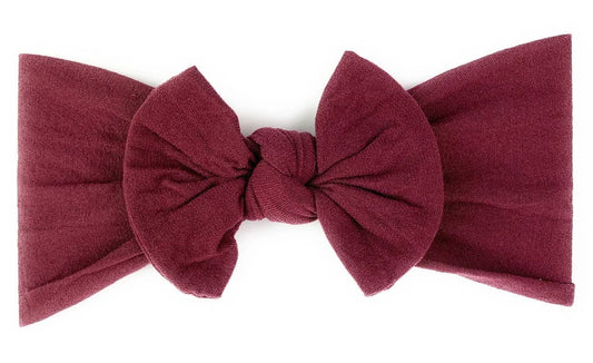 Nylon Bow Knotted Center Headwrap Infant Headband Baby Girl: Burgundy