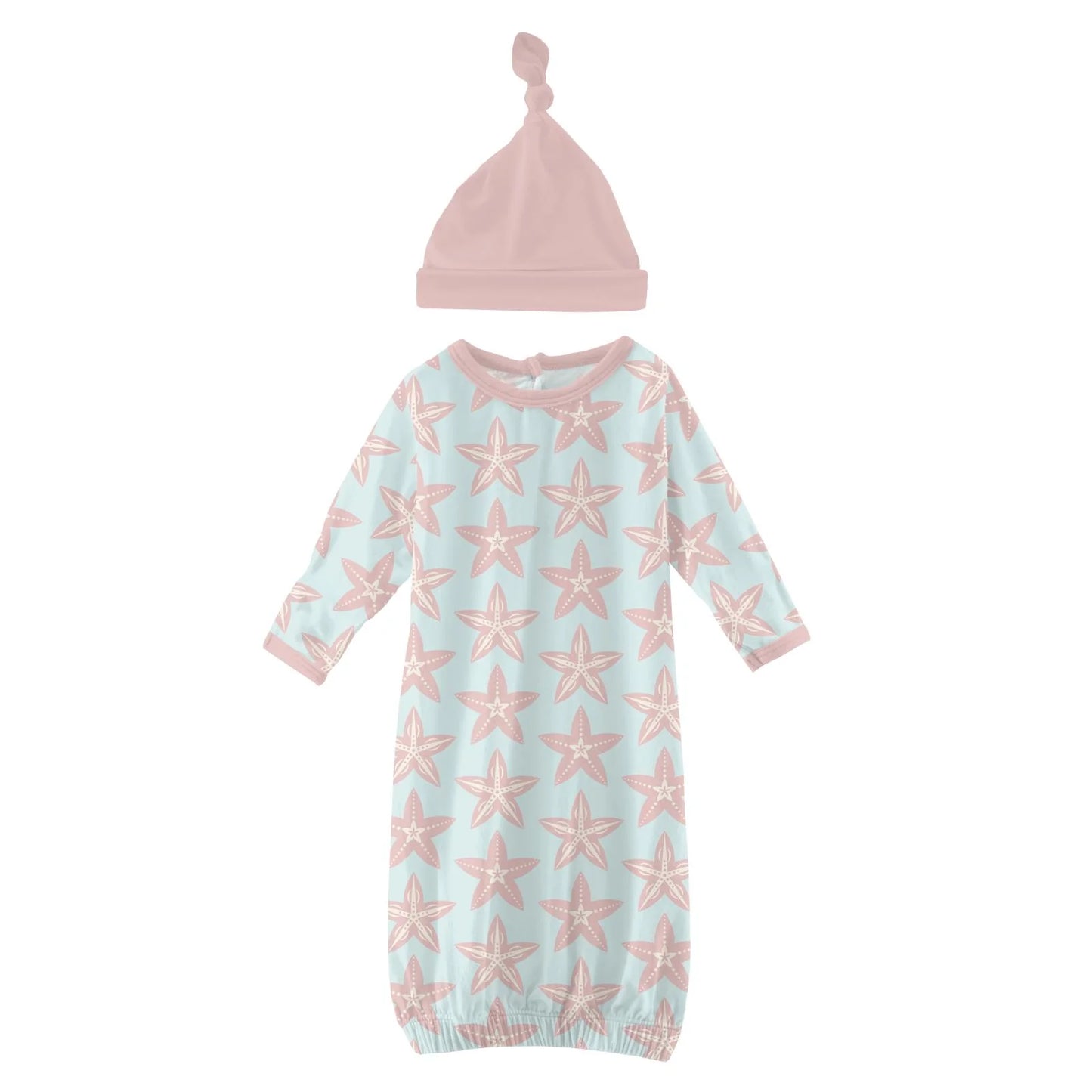 Print Layette Gown & Hat Set Fresh Air Fancy Starfish