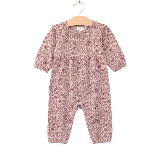 Raglan Long Leg Romper - Combed Jersey Fox Floral