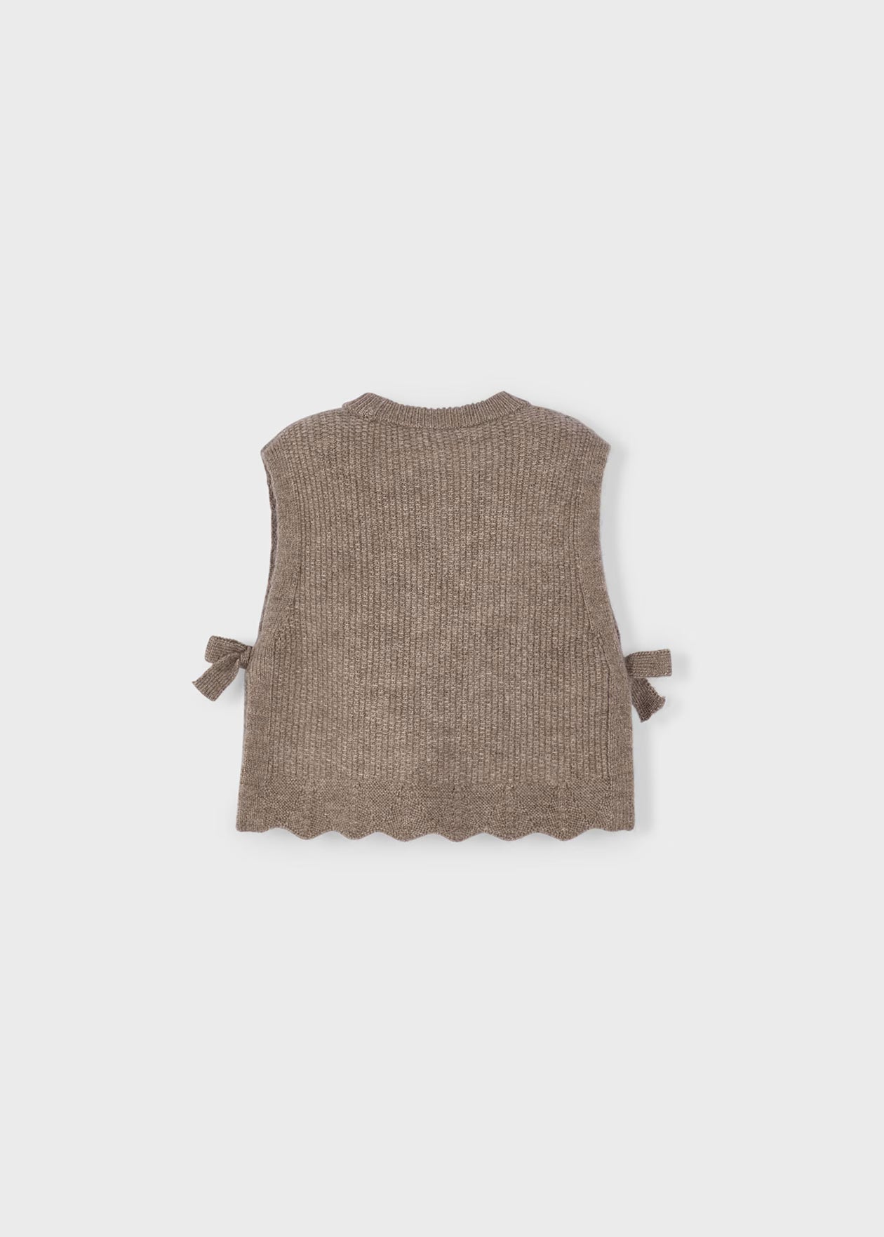 Girl Knit Vest with Side Bows - Taupe Mix