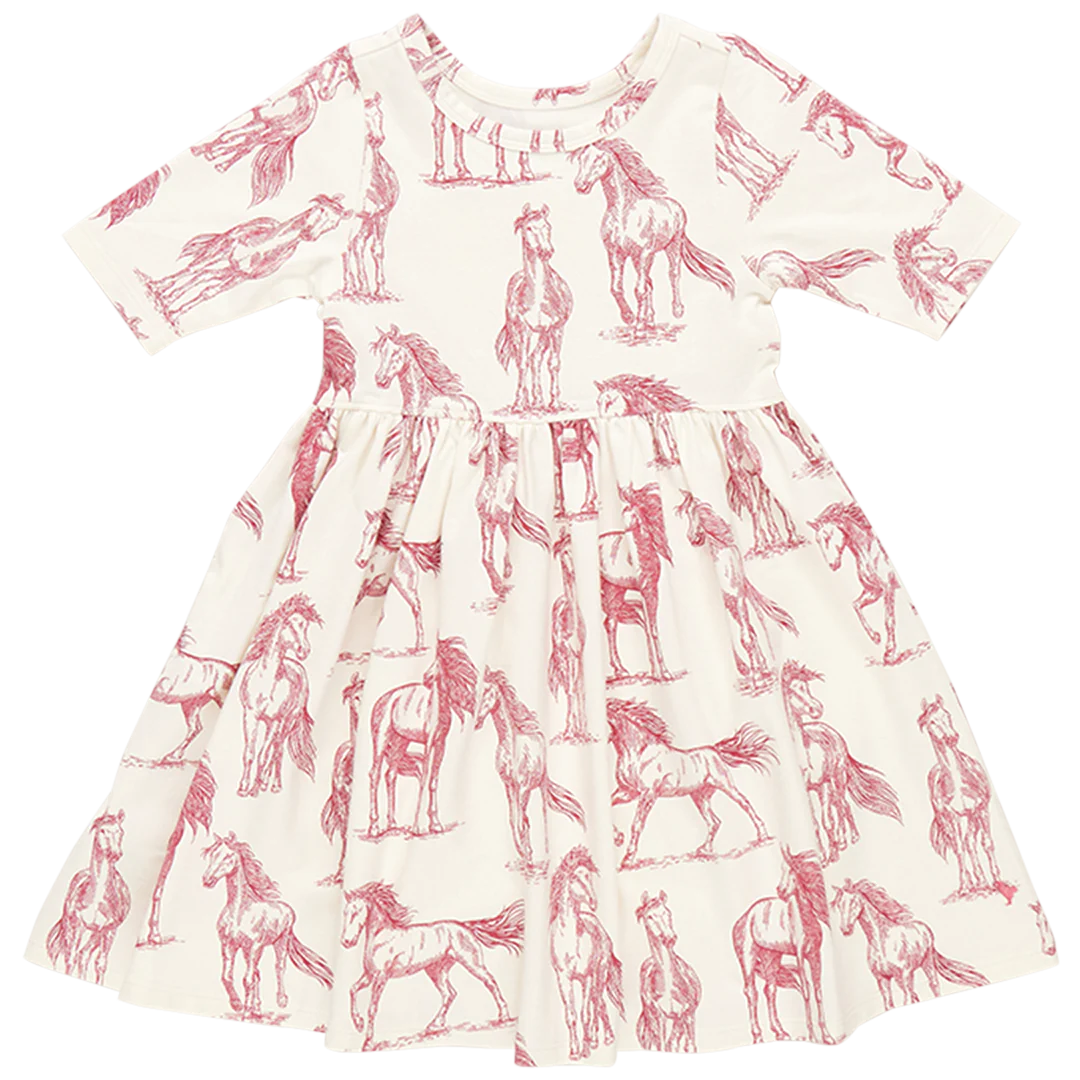 Girls Organic Steph Dress - Vintage Rose Horses