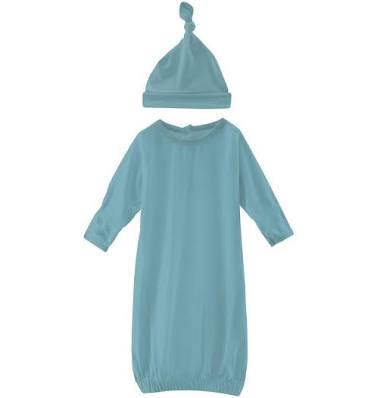 Solid Layette Gown & Hat Set Glacier