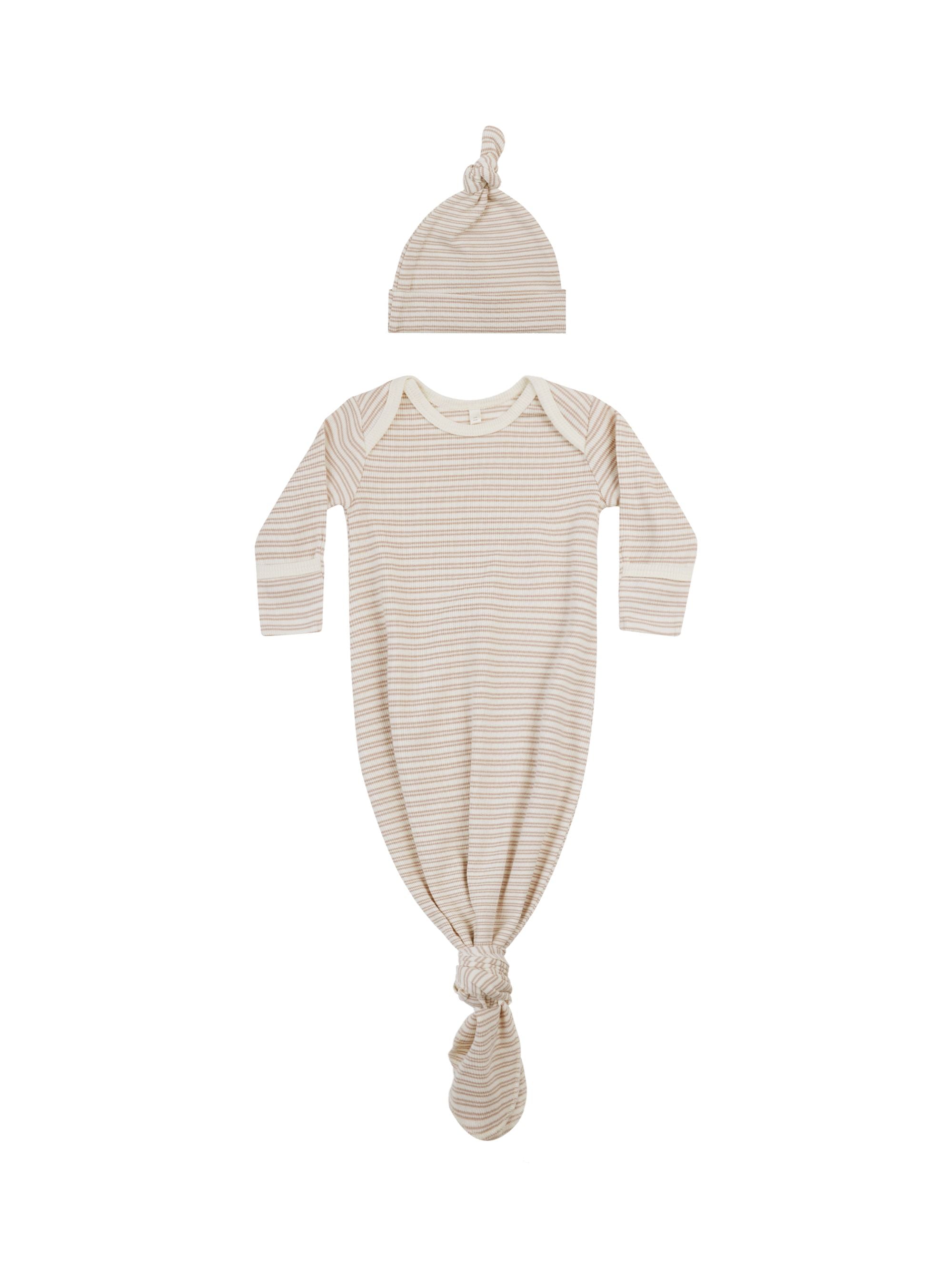 Knotted Baby Gown + Hat Set - OS