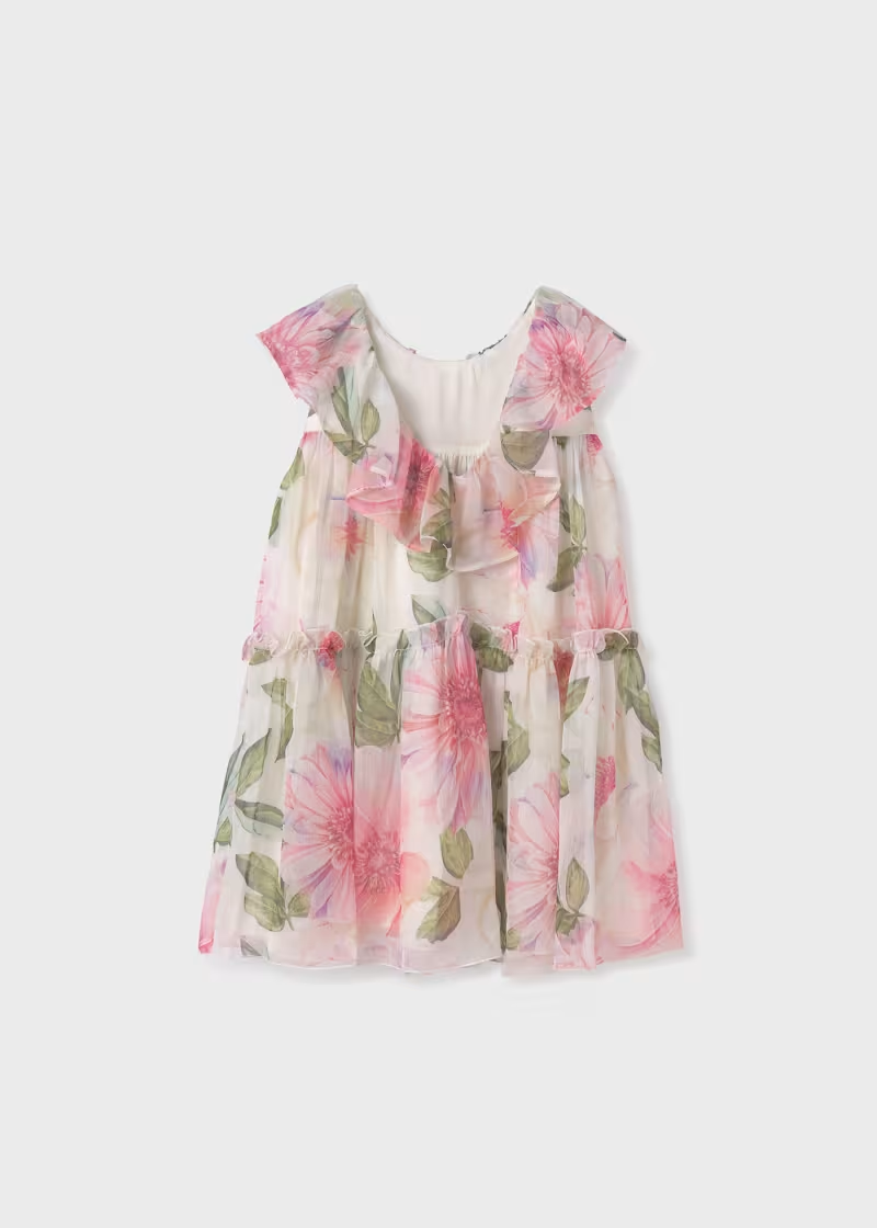 Gauze Printed Dress - Ivory and Pink