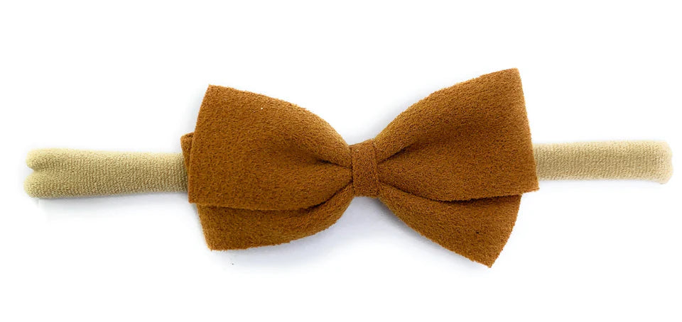 Thali Faux Suede Bow Headband for Infant Babies Toddler Girl:  English Saddle