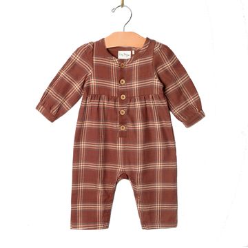 Henley Long Leg Romper - Flannel