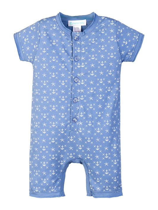 Henley Romper Anchors & Starfish on Blue