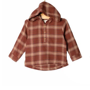 Hooded Henley Shirt - Rust Flannel