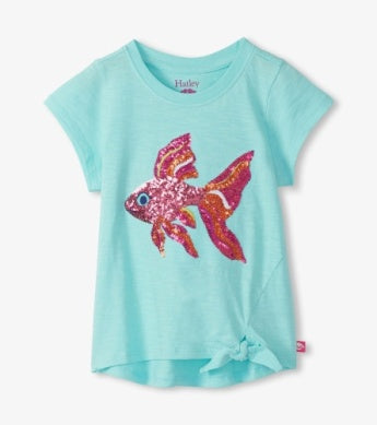 Hatley Girl Tropical Fish Tie Front Tee Aqua Splash Little Sprout