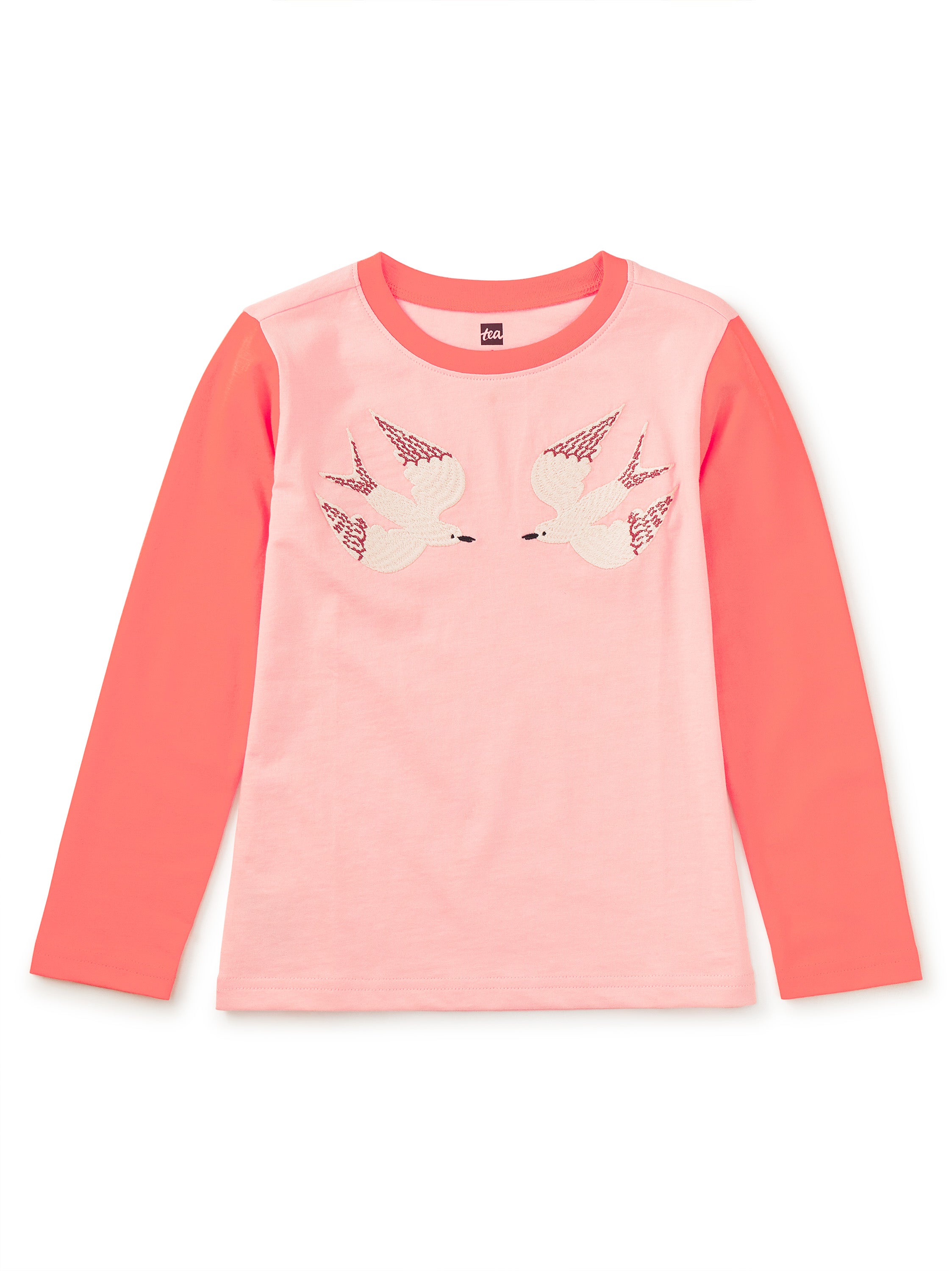 Embroidered Magpies Blocked Tee Cherry Blossom Little Sprout