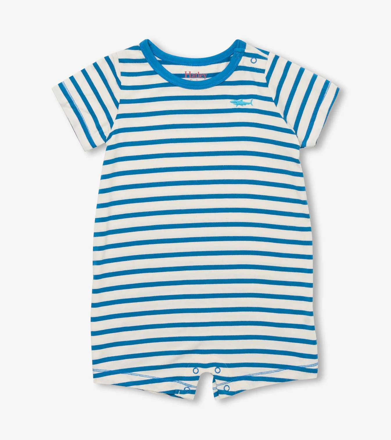 Shark Stripes Bamboo Romper - Mediterranean Blue