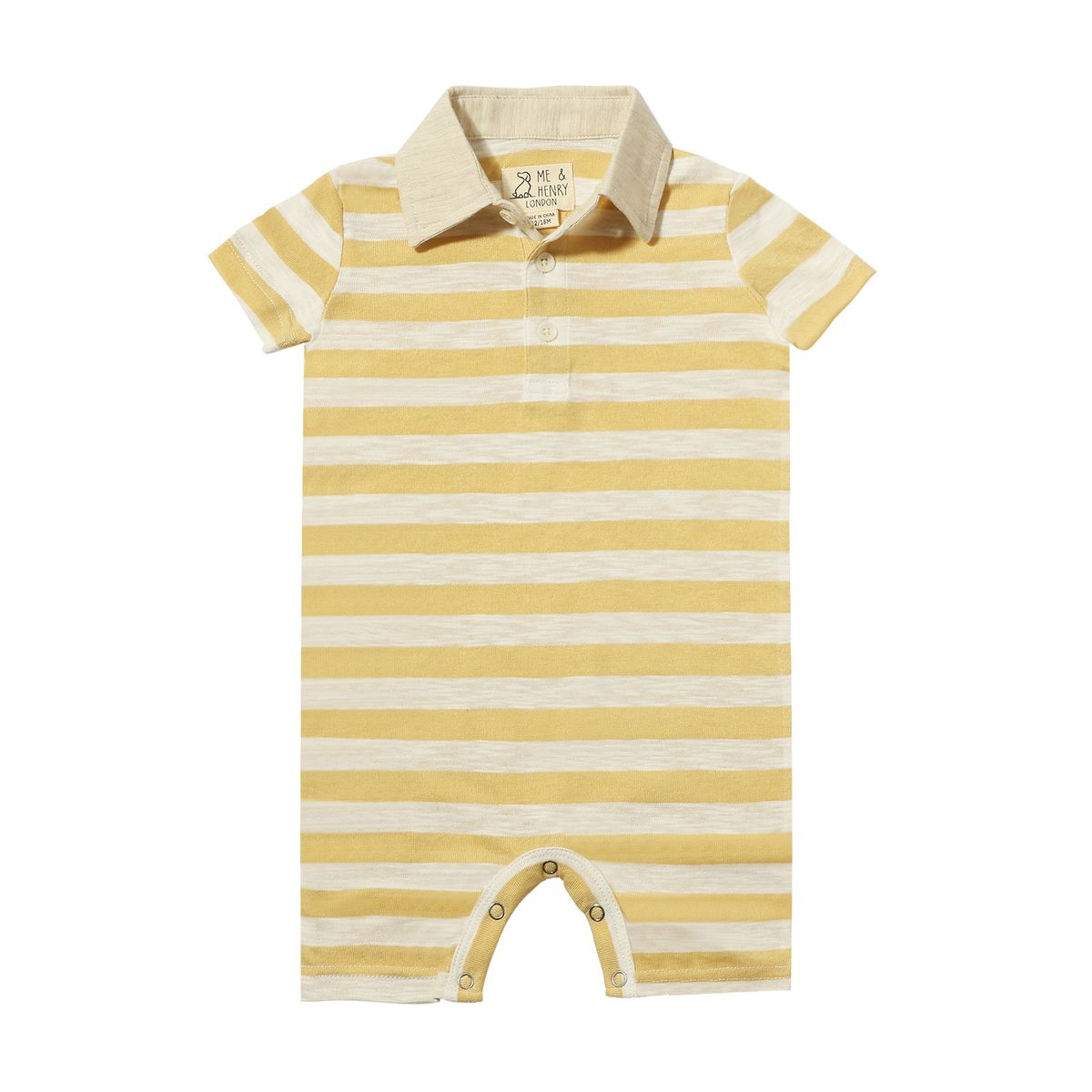 Saltash Polo Romper - Beige, White Striped Slub