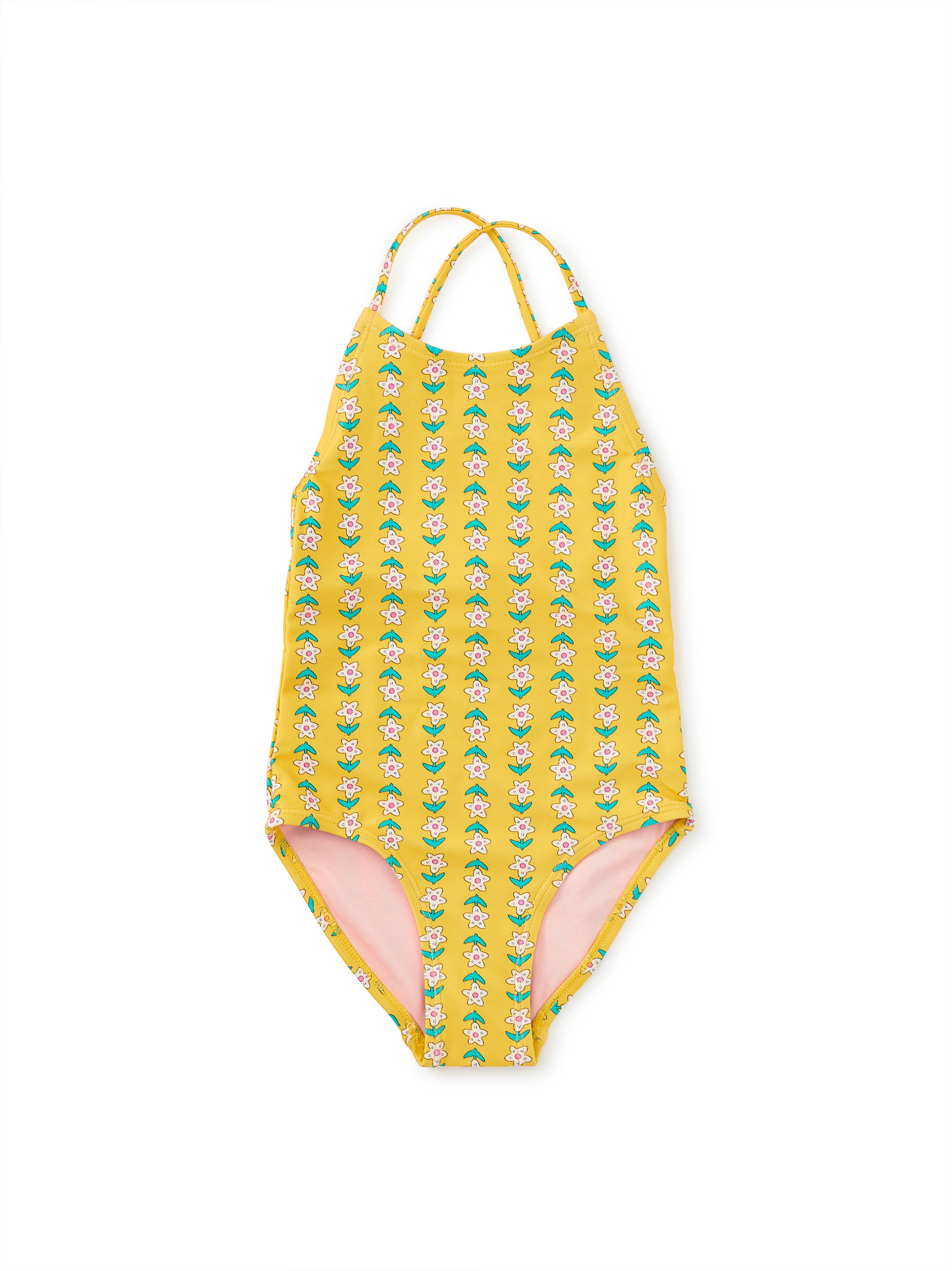 Tea Collection Cross Back One Piece Swimsuit Vintage Floral Tile Little Sprout