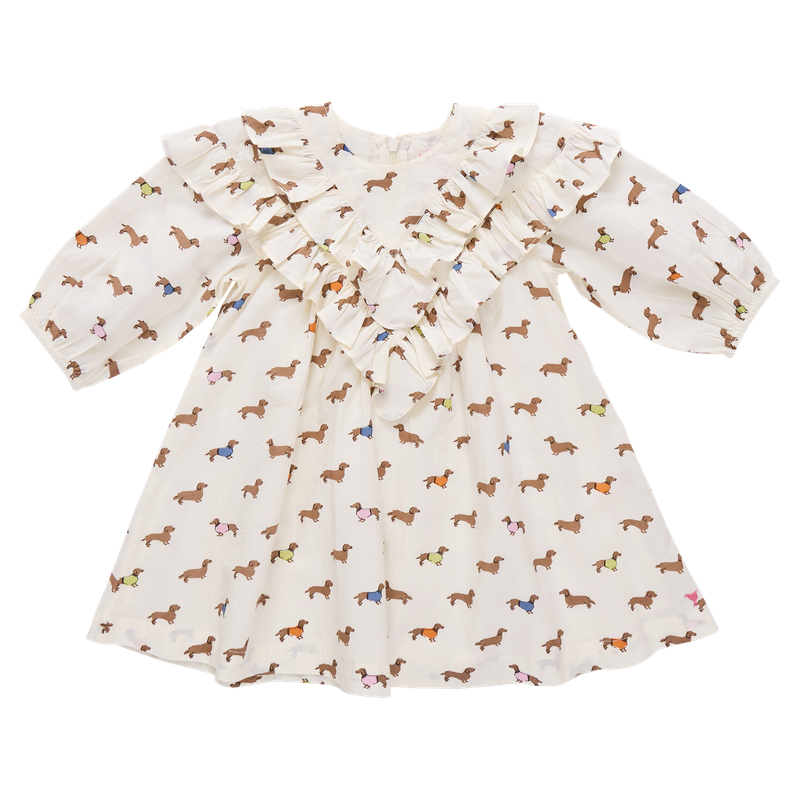 Girls Everly Dress Dachshunds in Sweaters Little Sprout Pink Chicken