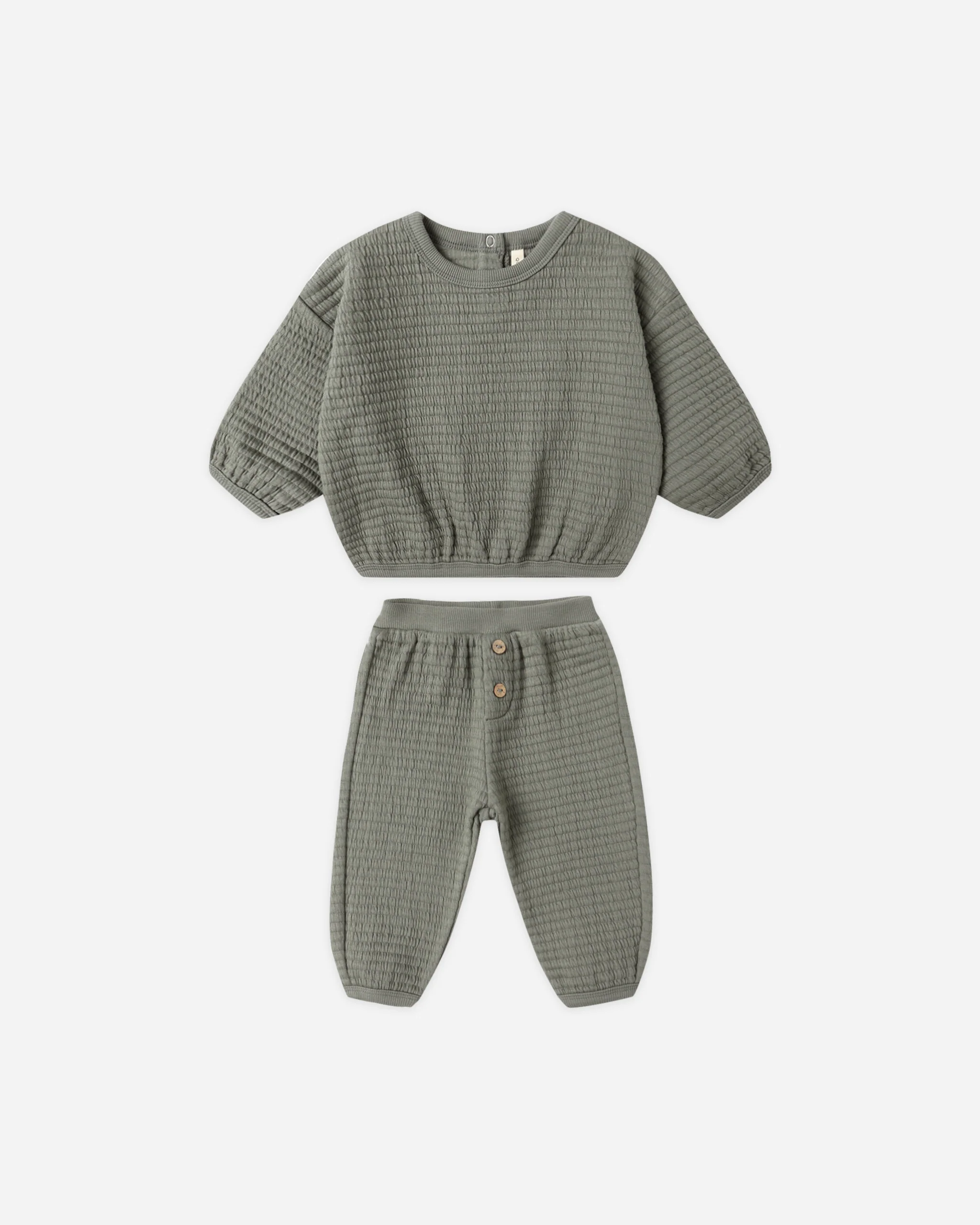 Quincy Mae Textured Sweat Set Forest Little Sprout