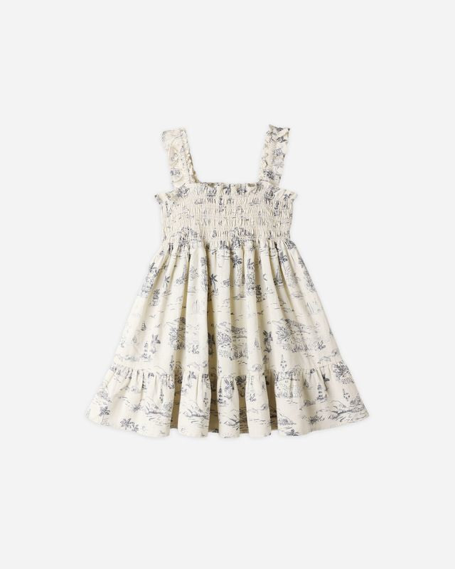 Sutton Dress Ocean Toile Natural Little Sprout