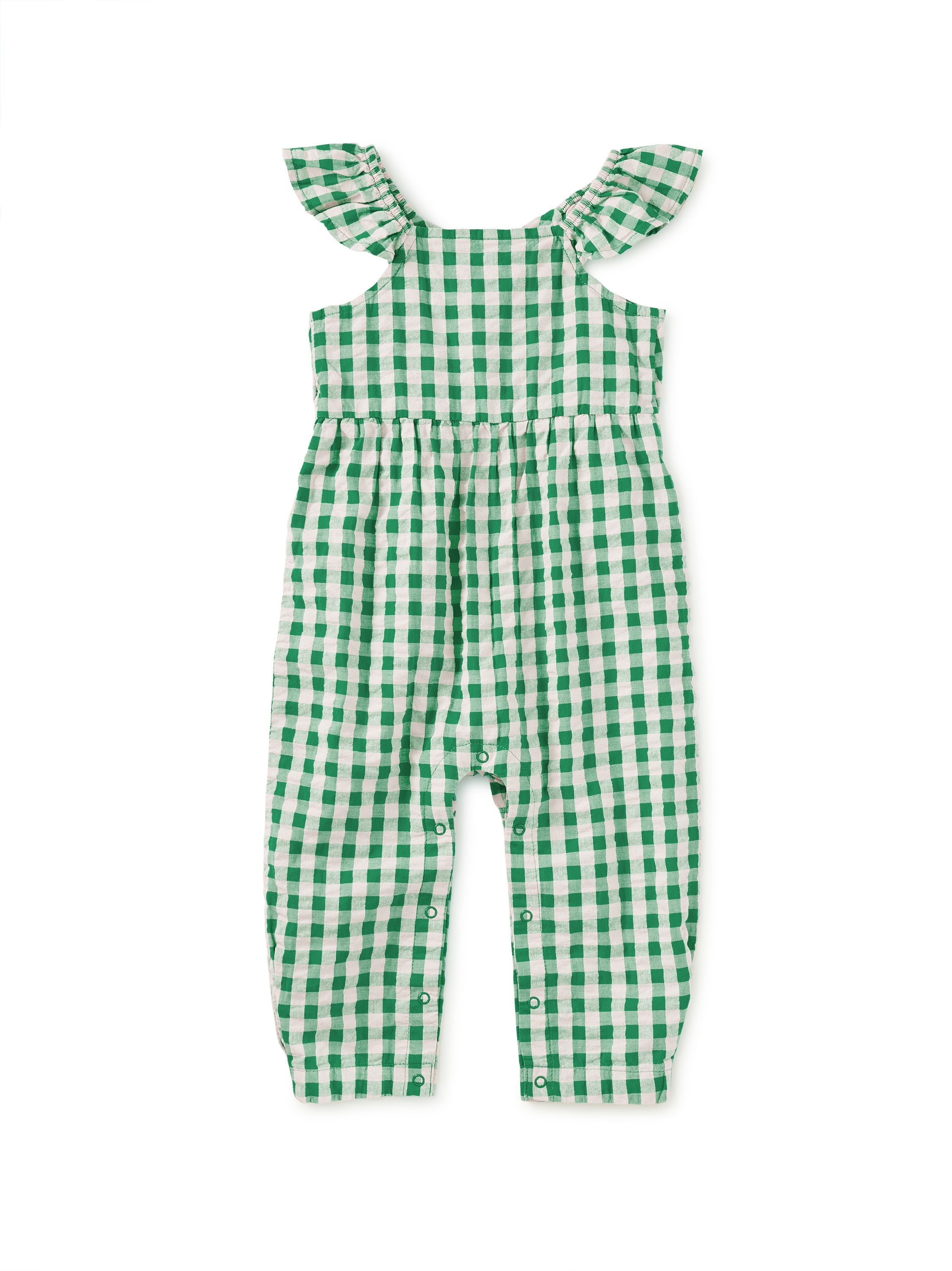 Tea Collection Flutter Button Back Baby Romper Garden Party Check Little Sprout