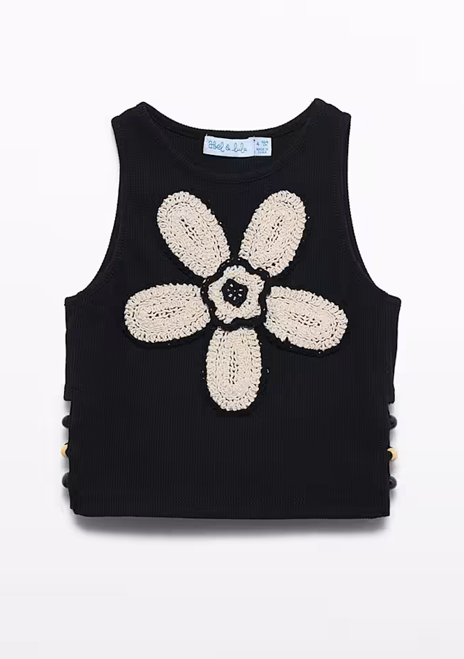 Abel and Lula Crochet Knit Top Black Little Sprout