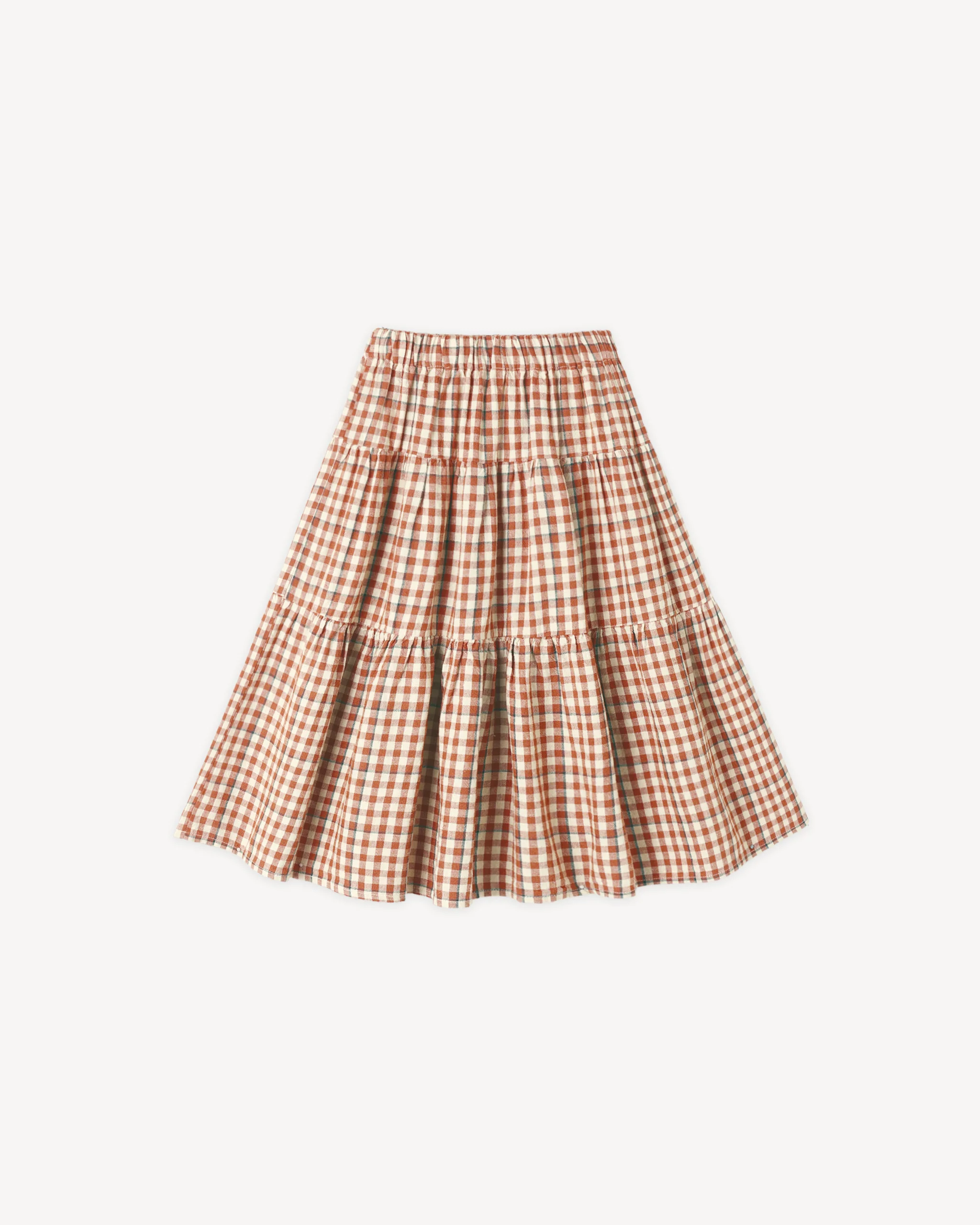 Rylee and Cru Tiered Midi Skirt Poppy Gingham Little Sprout