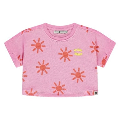 Girls Terry T shirt Neon Pink Babyface Little Sprout