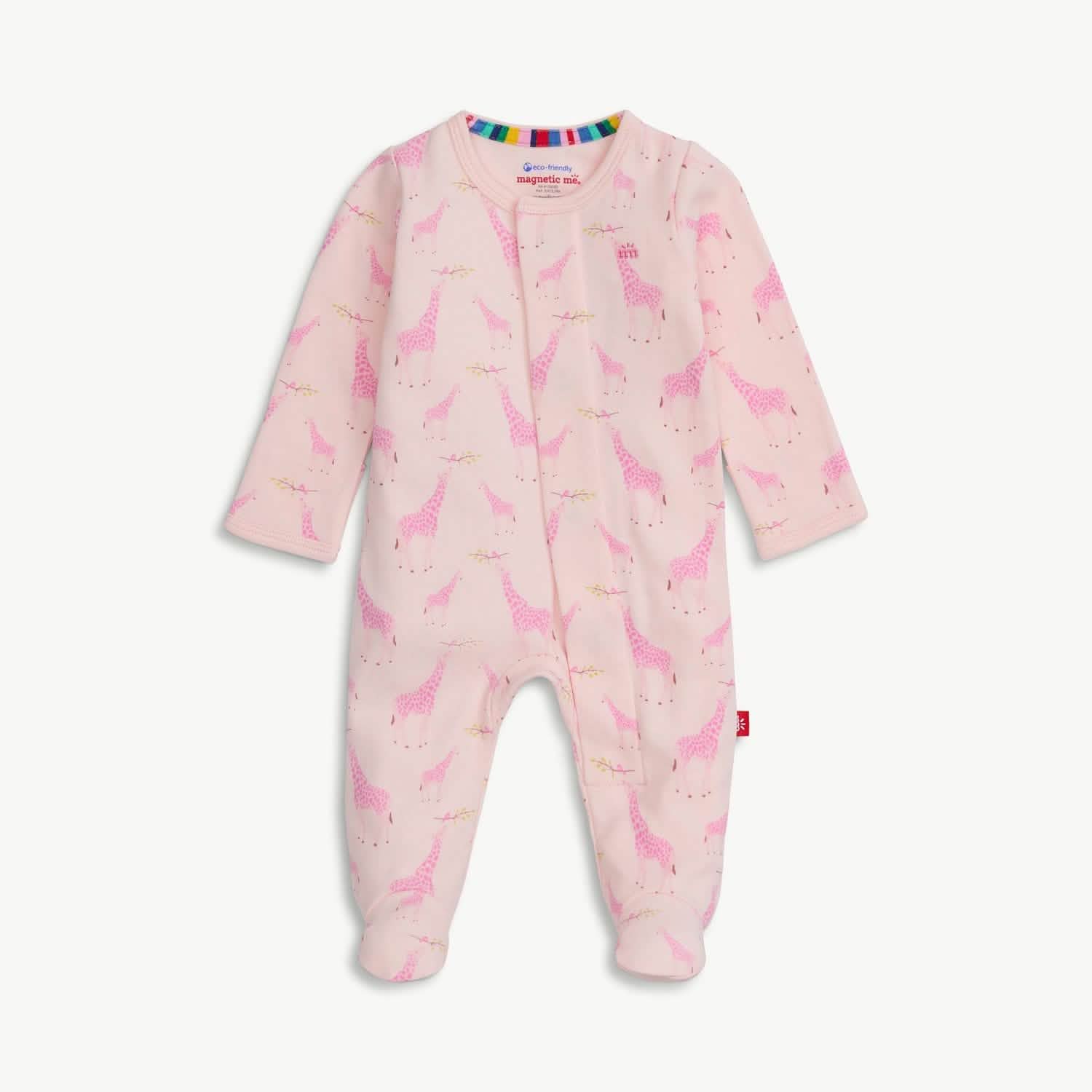 Pink Jolie Giraffe Organic Cotton Magnetic Footie Little Sprout