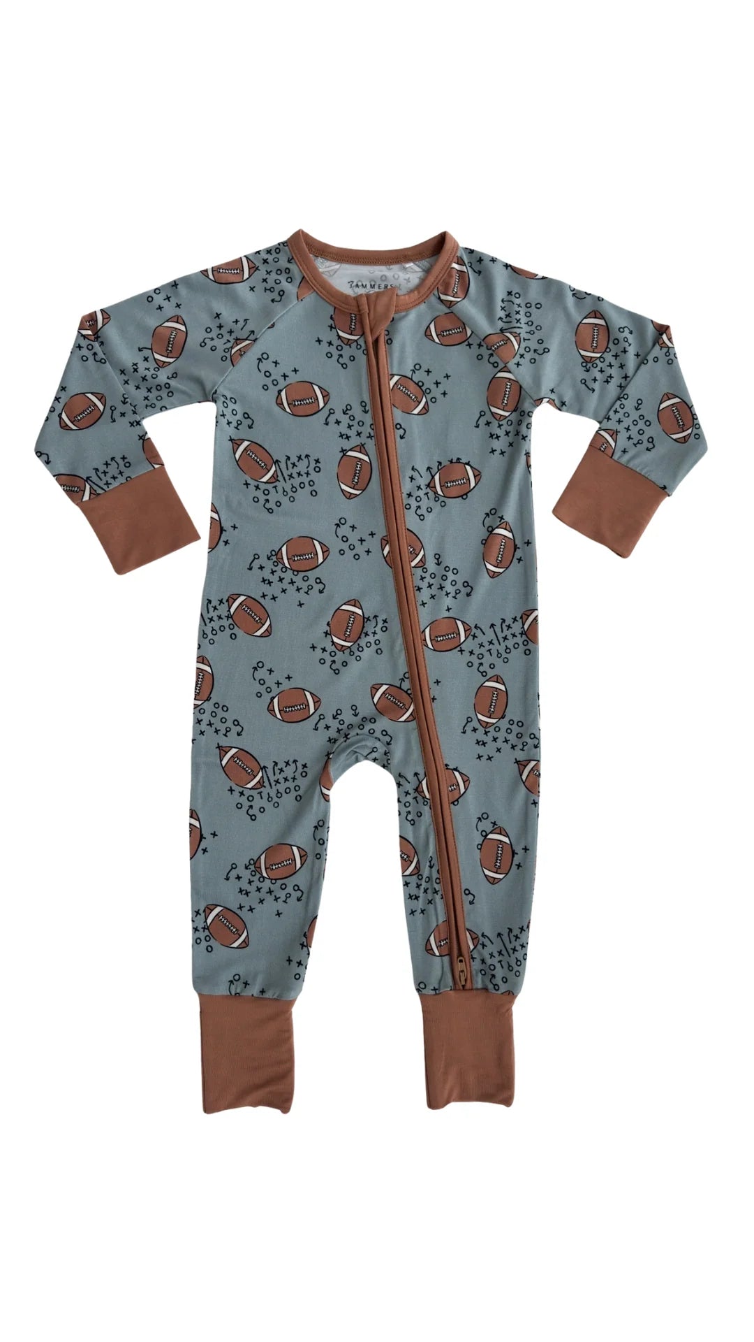 In My Jammers Green Football Zipper Romper Little Sprout
