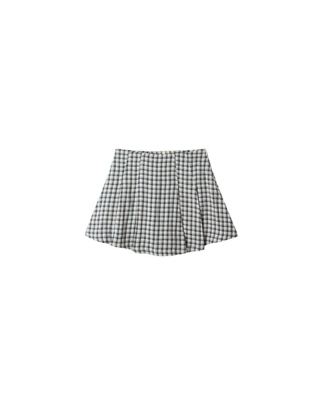 Pleated Mini Skirt Navy Check Little Sprout