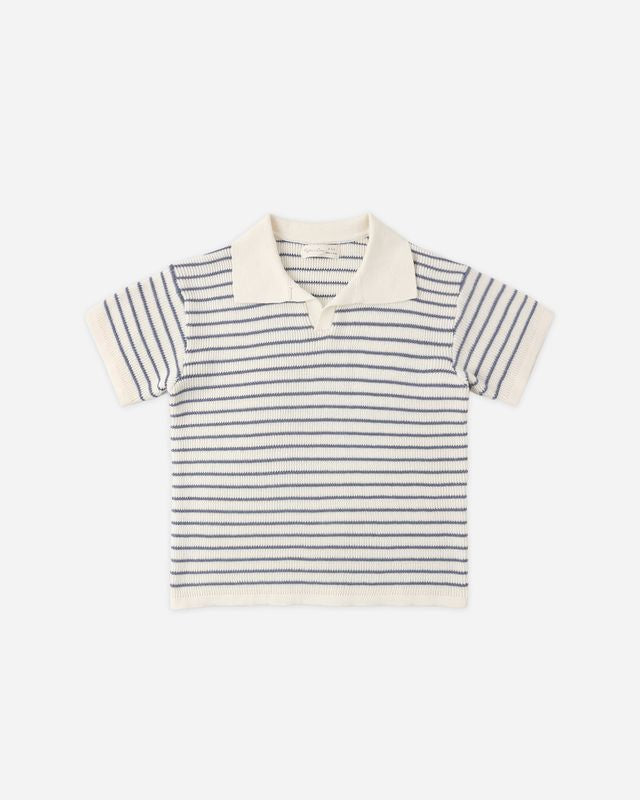 Rylee and Cru Chandler Knit Polo Marine Stripe Little Sprout