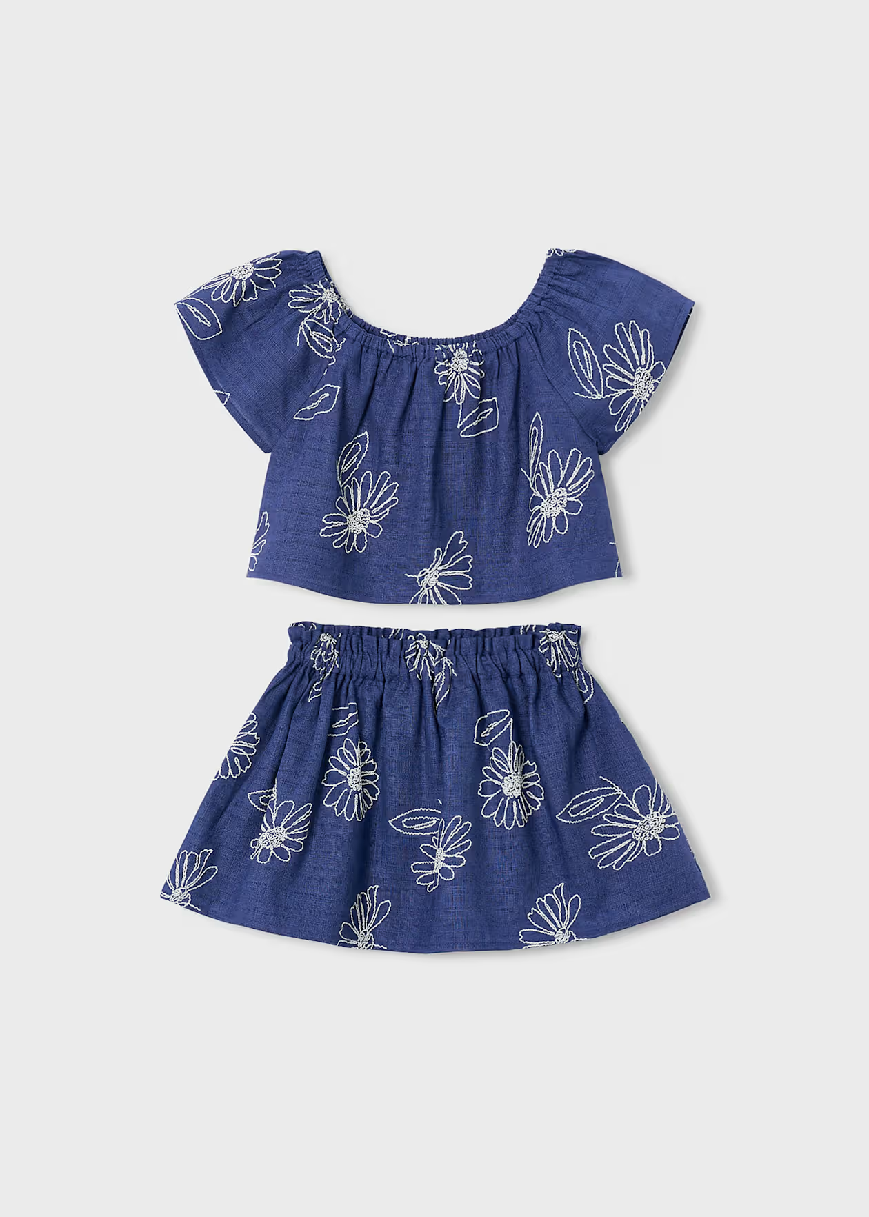 Mayoral Girl Linen Skirt and T Shirt Set Porcelain Little Sprout