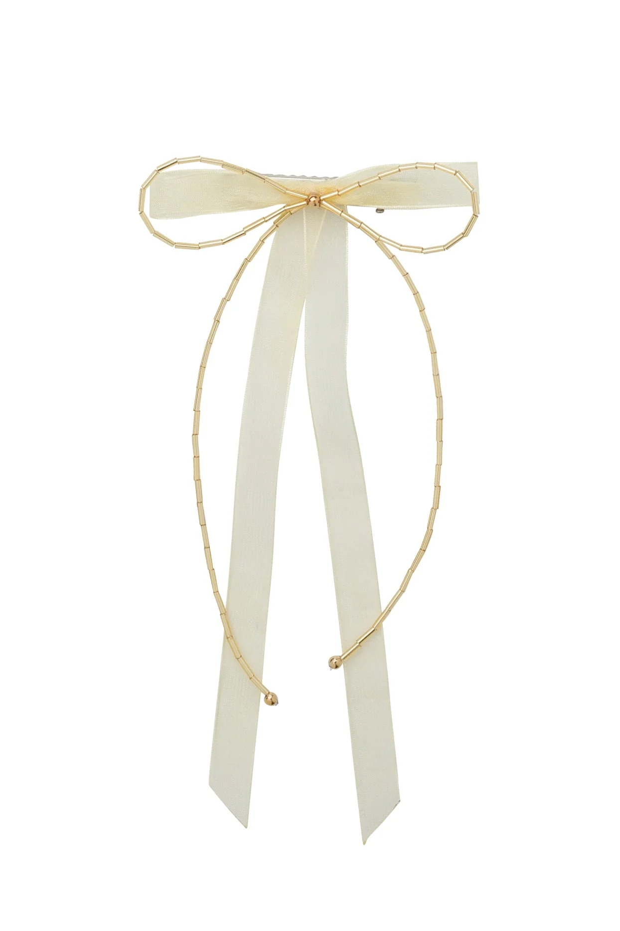 Dainty Fairy Beaded Bow - Gold