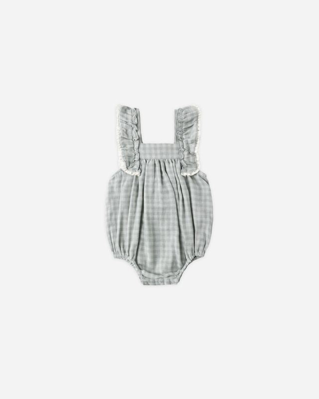 Rylee + Cru Maya Romper Green Gingham Little Sprout