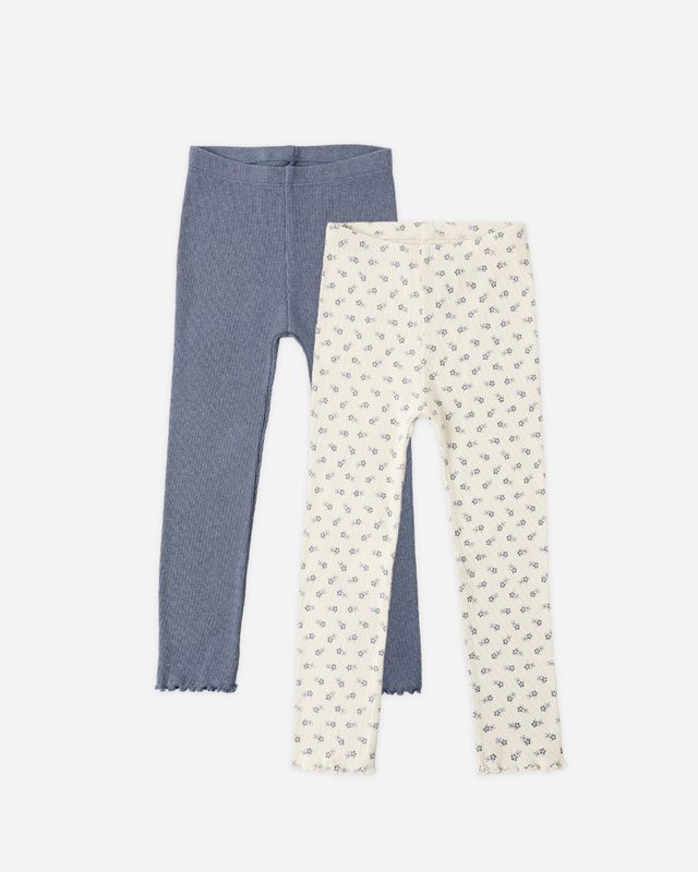 Rylee and Cru Ribbed Legging Set natural Blue Ditsy Heathered Marine Little Sprout