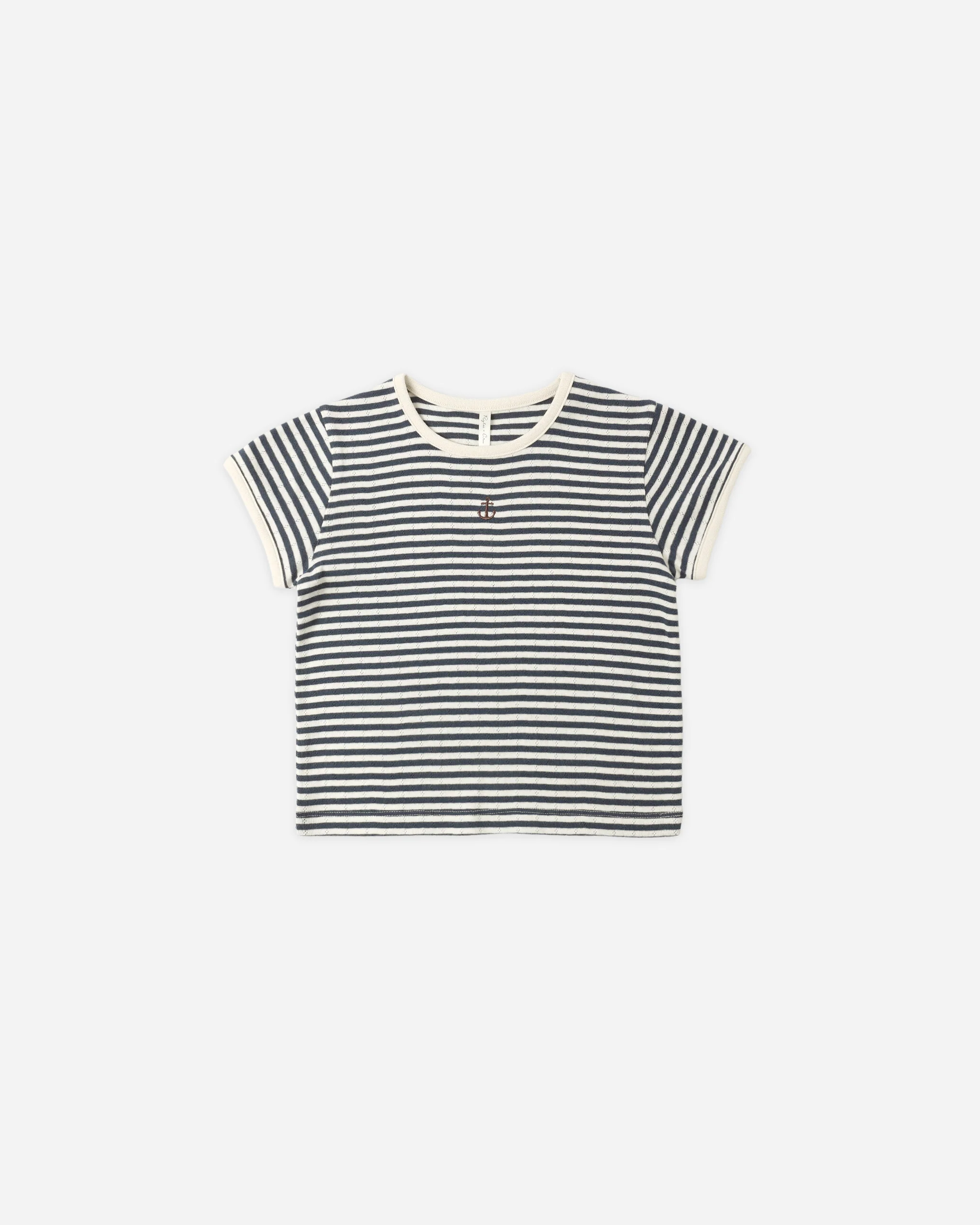 Rylee and Cru Pointelle Tee Navy Stripe Little Sprout