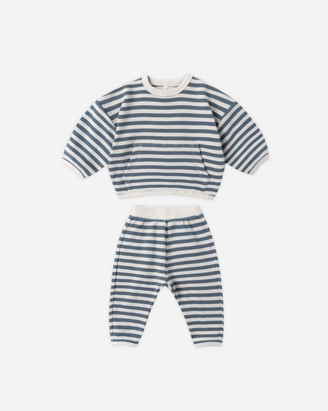 Quincy Mae Waffle Baby Set Ocean Stripe