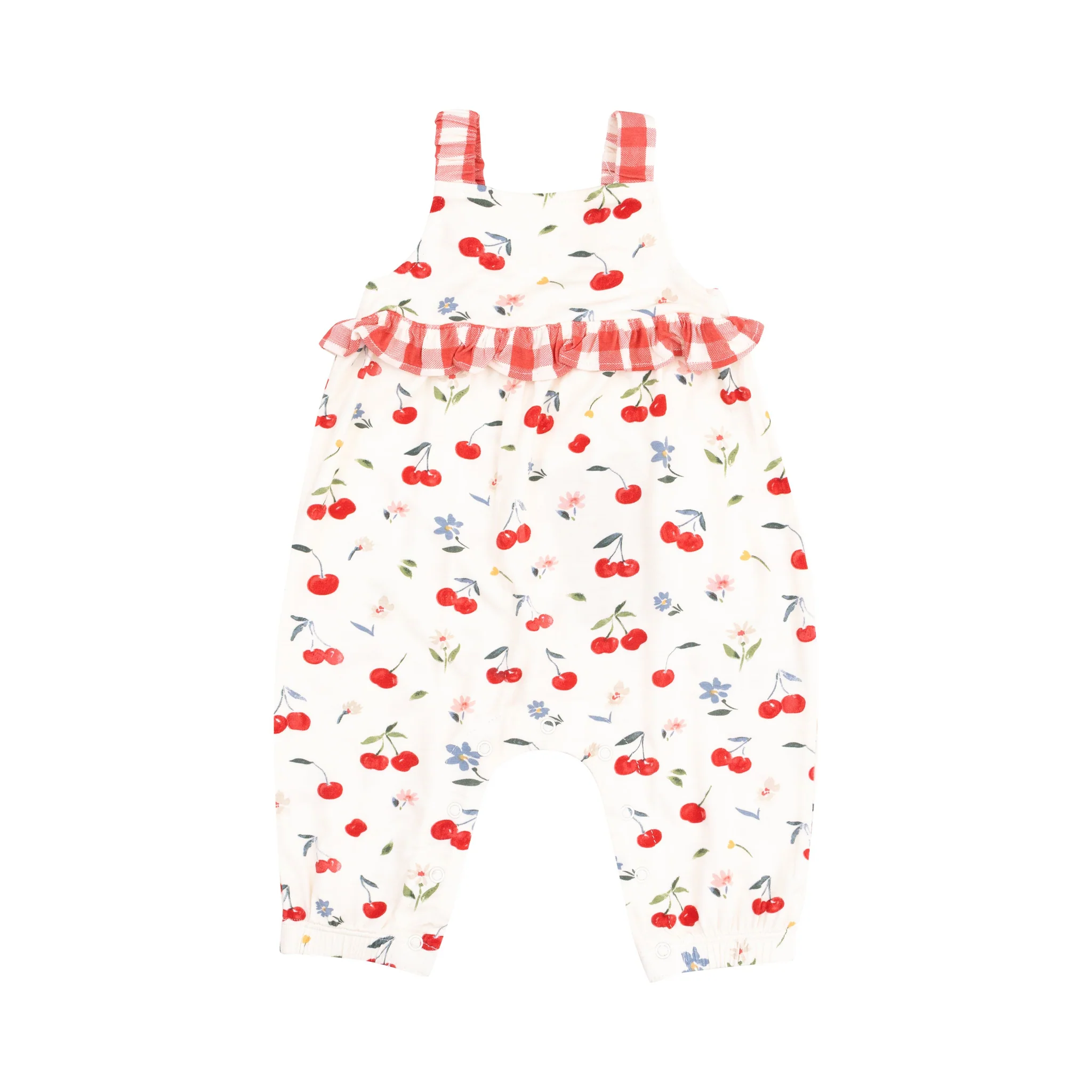 Ruffle Waist Romper - Watercolor Cherries and Gingham