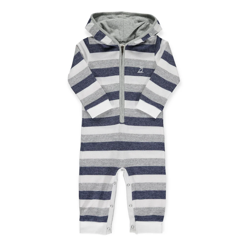 Me and Henry Stefano Hooded Romper Blue Cream Little Sprout