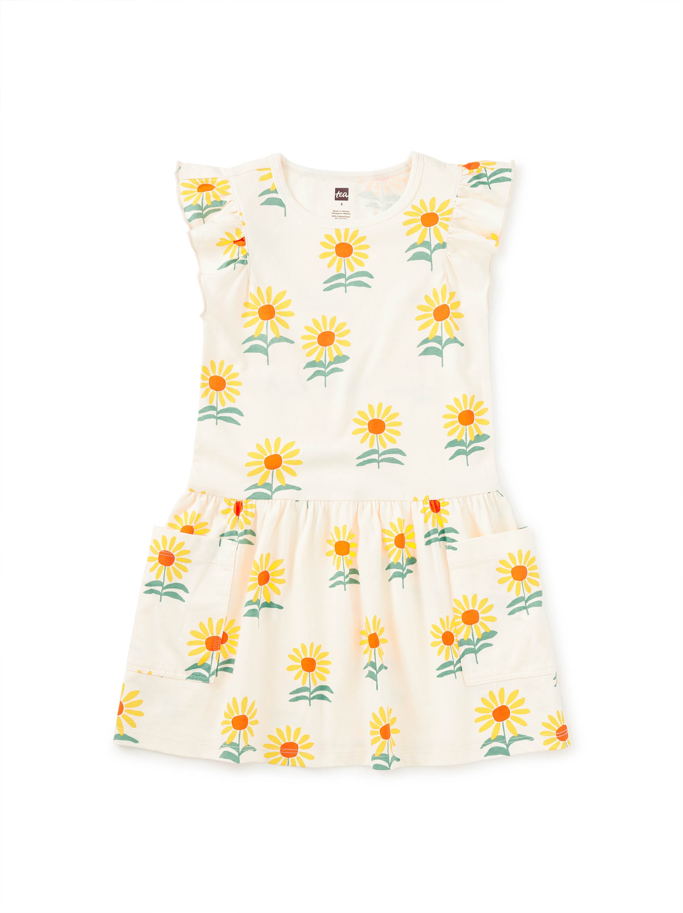 Tea Collection Flutter Sleeve Pocket Dress Sunflowers Little Sprout