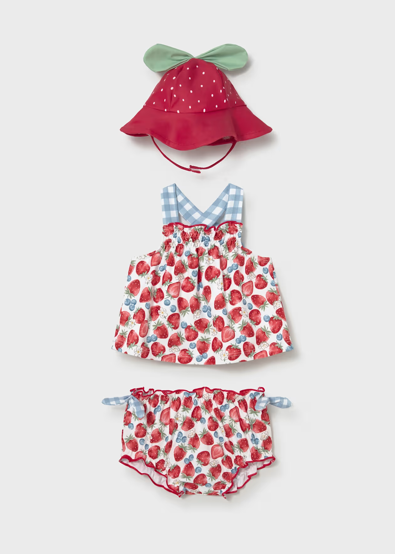 Newborn Girl 3 Piece Swim Set with Sun Protection - Red